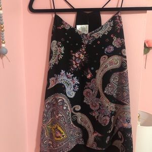Black Paisley spaghetti strapped flowy tank